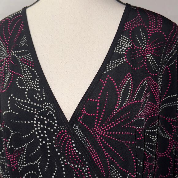 Perseption Woman Black Floral Dot Print Maxi Dress - Size 2X - Picture 4 of 5